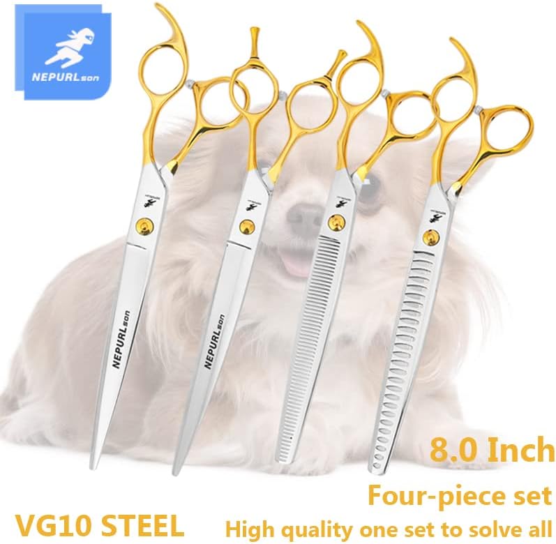 Професионални 8,0-инчови Висококачествени градинарски Ножици, За да се Грижи за Кучета По-Тънки Извити Ножици за Кучета за Изтъняване на козината на Животните (Комплект)