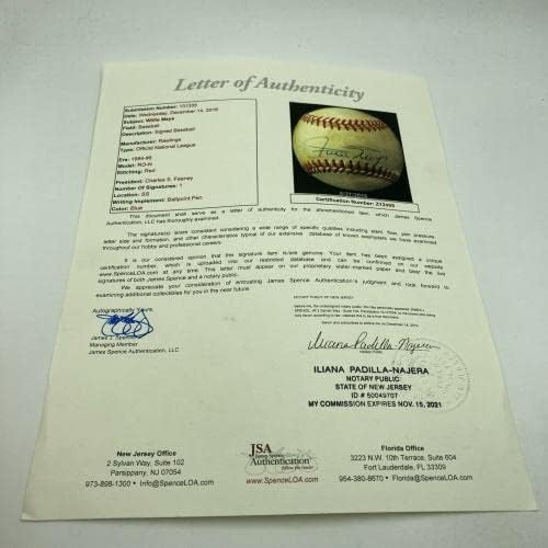Уили Мейс подписа Реколта Бейзболни Топки Фини Националната лига с Автограф от JSA COA