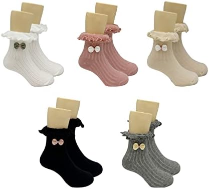 Чорапи с Рюшами и Лък За момичета Gwenvenni, Големи Детски Памучни Чорапи за Щиколотке