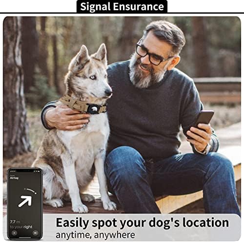 Тактически нашийник за кучета с въздушна етикет, Нашийник за кучета FEEYAR Heavy Duty Air Tag [Дебел и по-широк], Военен нашийник за кучета с притежателя на AirTag Apple и дръжка, Регулируема яка за кучета с GPS за