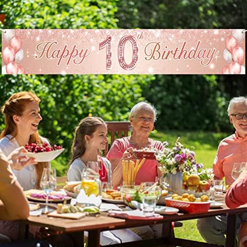 С 10-ия Рожден Ден на Банер от Розово злато, на Фона на Балон, Конфети, Тематичен Декор, Украса за Момичета, Парти в чест на 10-годишнината от Розово Парти в чест на рожд?