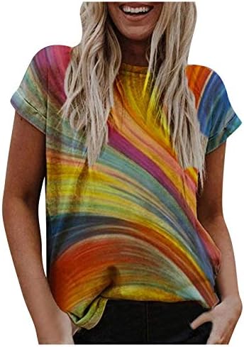 Дамски Летни Тениски, Многоцветни Блузи с къс Ръкав, през Цялата Силует, Ежедневни Графична Блуза, Плюс Размера на Свободна Тениска