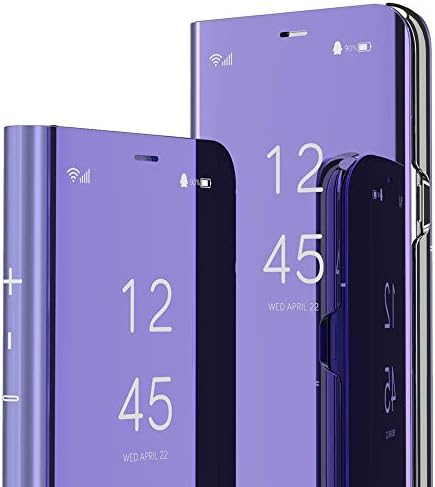 ISADENSER е Съвместим с LG Velvet 5G Case LG Velvet 2020 Флип калъф Clear View Flip Plating Огледален Грим С пайети Тънък устойчив на удари Защитно Огледално Калъф на 360 градуса за LG Velvet 5G Mirror Purple