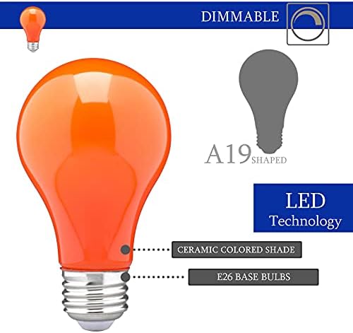 Цветни led крушки DYSMIO A19 мощност 8w (еквивалент на лампи с нажежаема жичка с мощност 60 W) A19 с регулируема яркост на Led Средна База 120 Волта Керамични Оранжева Декоративн?