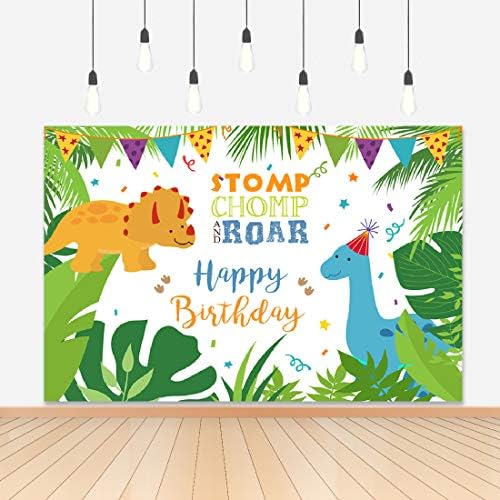 Lofaris 5x3ft Фон с Динозаври честит Рожден Ден, Мультяшные Динозаврите, Темата за Парти по случай Рожден Ден, Детски Фон за Деня на Раждане на Новородено Дете за Момчета ?