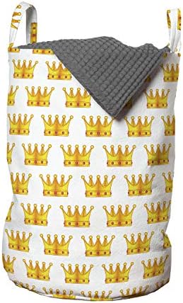 Чанта за дрехи Ambesonne Crown, Графично Оформени кралски неща в симметричном дизайна на однотонном фона, кошница за дрехи с дръжки, закрывающаяся на шнур, за пране, 13 x 19, Ж?