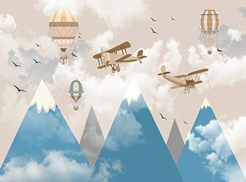 Детски Тапети - Планината Самолети, Балони - Фотообои Рисувани Стенни Детска Спалня (144x100 инча - 366x254 см) Голям Размер Хартия Плакат Декор