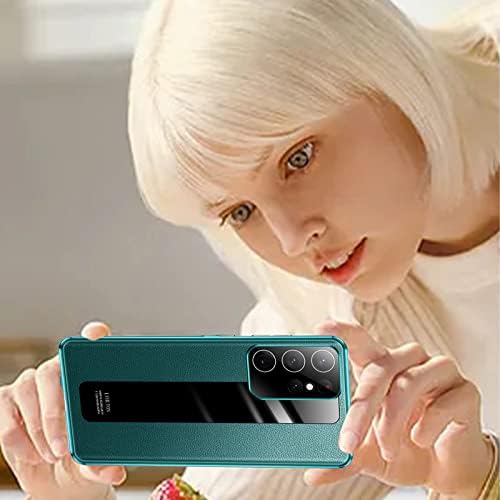 Магнитен калъф за Samsung Galaxy S23 Ultra със защита на обектива на камерата, Калъф за телефон от Прозрачни, Магнитни закалено стъкло със защитно заключване, Защитно фолио за задната част на капака от естествена кожа