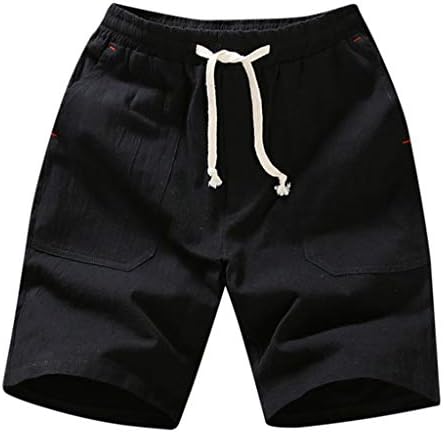 Мъжки къси панталони ZEFOTIM, 2019 Модни Летни Ежедневни Памучни Ленени Къси Панталони с Однотонным джоб на съвсем малък (Черни, XX размер)