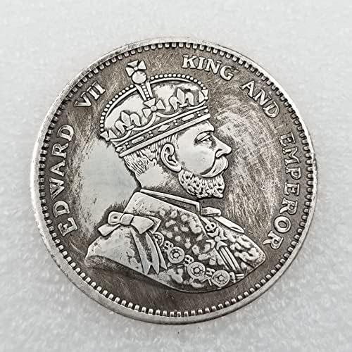 Старинни Занаяти 1904 Г. британски Едуард VII Месинг Посеребренный Состаренный Сребърен долар #117