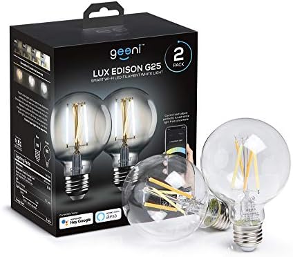 Интелигентен led лампа Geeni LUX Edison G25 WiFi, 2700 K 6500 K 8 W, с цокъл E26, с регулируема яркост, адаптивни бяла светлина, е съвместим с Alexa и Google Home Hub не се изисква - 2 опаковки