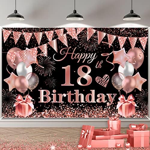 Украса за парти в чест на 18-ти Рожден ден TUTUXMA, 18-та Черен Розов Фон за Рожден Ден, Банер За Оформяне на Фотобудки, Голям Фон за Банер на Осемнайсетия Рожден Ден за Мом?