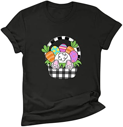Ризата на Ден на Великден, за Жени, Сладка Тениска с Джуджетата и Заек, Тениски с Принтом Сърцето си за Любовта, Ризи с Къс Ръкав, Графични Тениски, Потници