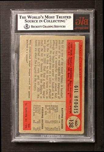 1954 Боуман # 138 1Б Гил Hodges Бруклин Доджърс (Бейзбол карта) (средно за областта са посочени .993 / .991 Посочени само го статистика 1953 1Б.) BSG BVG 2.50 Доджърс