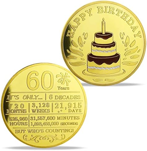 Монета честит Рожден Ден, за Колекционери, подарък за 60-та годишнина за мъже, Жени, Жена, Съпруг, майка, татко, баба и дядо за Рожден Ден, Монети за Късмет, Подарък - Сим
