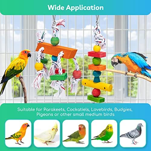Играчки за птици Nobleza, 2 Играчки за Дъвчене Папагали от Естествено Дърво, Нетоксичная Безопасна Памучен Въже, Цветни Играчки за Хранене, Аксесоари за Птичи Клетки за