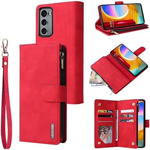 Калъф за телефон LBYZCASE за LG Wing 5G (2020 г.), една чанта-портфейл LG Wing, Луксозен Кожен калъф-книжка с панти капак [Джоб с цип] [Каишка за китката] [Стойка] [Магнитна закопчалка] за LG Wing (розово злато)