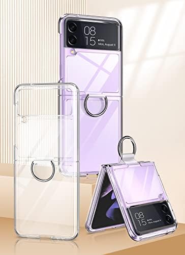 MAKAVO за Samsung Galaxy Z Flip 3 Прозрачен Калъф с кольцевым титуляра, [Обновена] Тънък Твърд КОМПЮТЪР, с тънък кристал, устойчив на удари Защитен калъф за вашия телефон Flip3 5G 2021