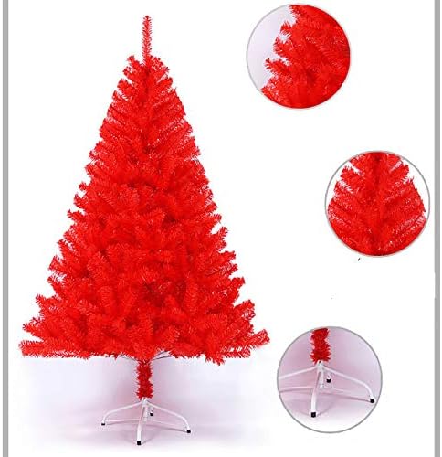 Изкуствена Коледна елха от PVC DULPLAY 5 метра, с Метална стойка, Сгъваема на Допир, без светлина-Истинска Коледна Бор Розово-Червен Цвят, за Празника на закрито