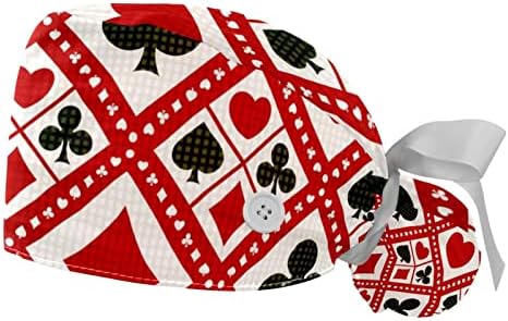 Дамски Шапчица-Търкане с Дълъг Космените Покривка, Ретро Червената Шапчица за Работа на медицинските Сестри с Шарките на Покера в Главата с лентови вериги Вратовръзка
