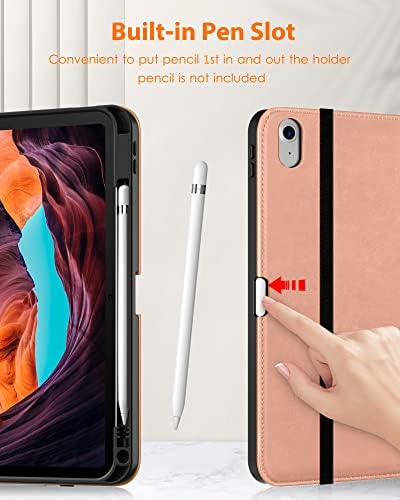 Калъф за iPad на 10-то поколение DTTO 10,9 См 2022, калъф-награда за бизнеса от висококачествена естествена кожа с поставка за моливи - Автоматично включване / изключване и няколко ъгли на видимост, Розово Злато