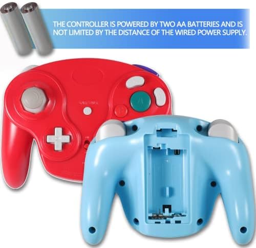 Doueuain 2 Комплекта Безжичен Класически контролер за Wii Gmae Cube NGC, Класически Джойстик-геймпад 2.4 G с адаптер за приемника (червено и синьо)