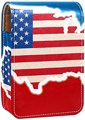 САЩ Карта на Америка Флаг на Притежателя на Гланц За Устни Калъф За Червило Преносима Косметичка Пътен Органайзер За Червило Калъф С Огледало, Мини Кутия За Съхранение Червило За Жени