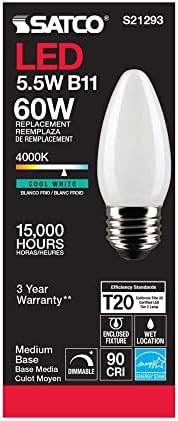 Satco S21293/06 5,5-Ваттные led лампи E26, 4000 До, живот 15000 часа, С регулируема яркост, 6 бр.