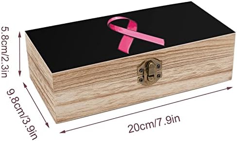 Розов Сатен Лента Рак На Гърдата Дървена Кутия За Съхранение На Настолен Малък Декоративен Органайзер Кутии За Бижута С Капак