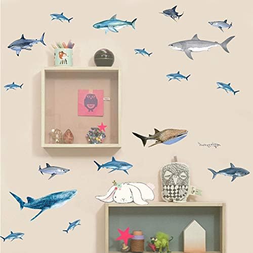 IARTTOP Стикер за стена с изображение на Океанските животни, Акули, Стикер на тема Морски живот под вода за Детска Стая, Баня, Детска, Подводни Риби, монтиран на стената Арт Декор (35 бр.)