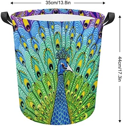 Цветна Кошница за дрехи Peacock Art Сгъваема Висока Кошница за Дрехи с Дръжки Чанта За Съхранение