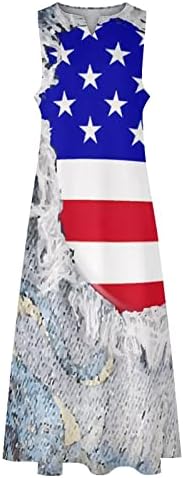 На 4 юли, Макси Рокли за Жени, Лятно Ежедневното Свободно Рокля в стил Бохо, Без Ръкави Рокля с V-образно деколте, Американски Флаг, Струящееся Плажна Рокля