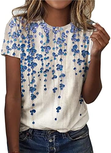 Тениска с кръгло деколте, Блуза за Жени, Блузи с Къс ръкав, Цветна Графика, Модерна Козметична Базова Дрехи, Ежедневни Тениски
