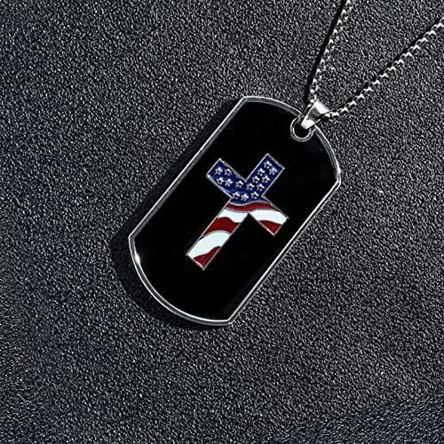 priwety Dog Tag Военен Американски Флаг Кръст Пентаграм Висулка Колие За Мъжки Момчета С 23 на Веригата