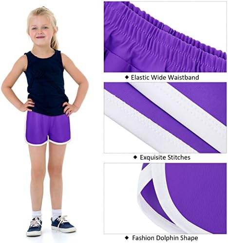 Resinta 4 Опаковки Шорти за бягане за момичета на бързо съхнещи Детски Спортни къси Панталони От Полиестер Активни Шорти За тренировки Шорти с Делфин