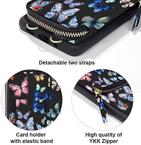 ZVE чанта за Носене през рамо за iPhone 13 Pro Max с пеперуда, Калъф за телефон, джоб с RFID заключване, Държач за карти, Каишка за Китката, една Чанта-портфейл за iPhone 13 Pro Max-Цветна Пеперуда