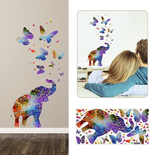 Стенописи Пилинг и 3D Мультяшное Животните, един Слон, един е с Цветна Пеперуда, Стикер на Стената, Хол, Декоративна Стикер на Стената, Самозалепващи Стикер на Стената, Издълбани Букви за Деца