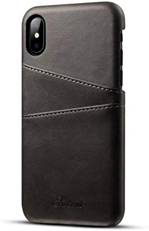Калъф за кредитни карти iPhone XS, Делото от фина Изкуствена кожа Lozeguyc с Притежателя на телефона-Портфейл за iPhone X / XS 5,8 инча-Черен