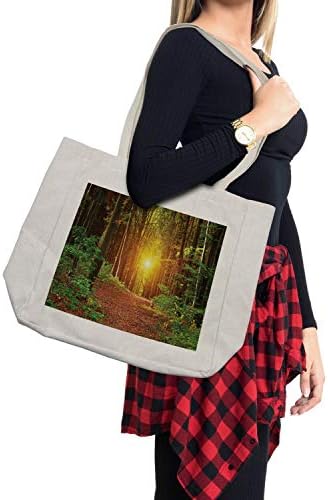 Чанта за пазаруване Ambesonne Forest, Отражение, в дълбочината на гората, Бреза, Природа, Есенни Фантастични Пейзажи, Дългогодишна Чанта за Еднократна употреба за продукти