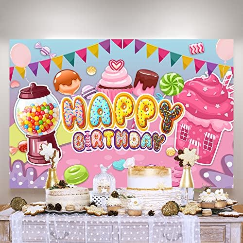 Ticuenicoa 5 × 3 метра Candyland Фон Поничка Бонбони Сладки Момичета 1-ви Рожден Ден на Фон за Снимки на Детски Рожден Ден Банер Украса Подпори