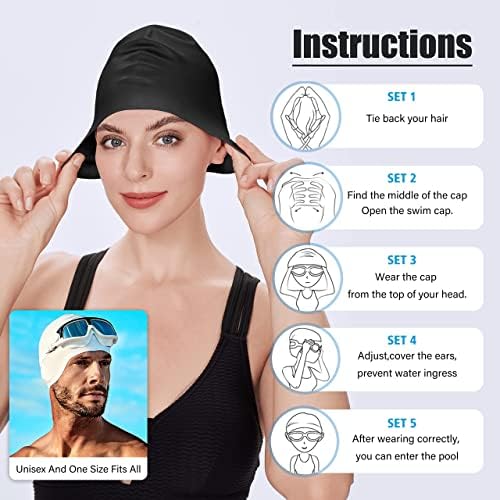 Силиконова шапка за плуване Tripsky с 3D защита ушите за дълга коса - Шапчица за плуване за жени, мъже и юноши | Шапка за плуване с Стереоскопическим модел Е идеален за къ?