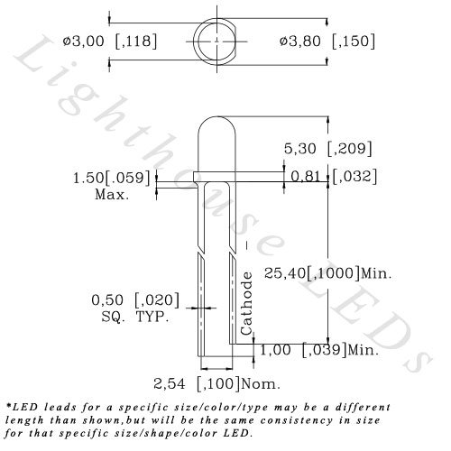 3 мм Кръгъл Връх, Студен Прозрачна бяла Бавно мигащ светодиод честота 1 Hz - Супер ярък (опаковка от 10 броя)