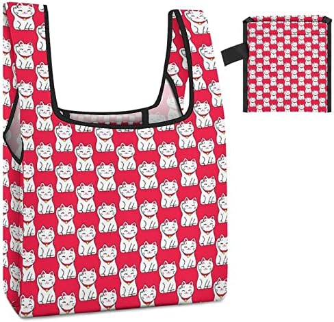 Японски Многократна употреба за Хранителни стоки Чанти Maneki-Neko Cat Сгъваема Моющаяся Голяма чанта-тоут за пазаруване Ripstop се Побира в джоба