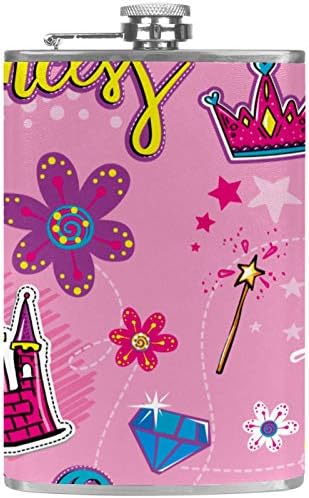 Фляжка за Алкохол от Неръждаема Стомана Запечатани с Фуния 7,7 унция в Кожа Джоба една Чудесна Идея за подарък Фляжка - Pink Princess Crown