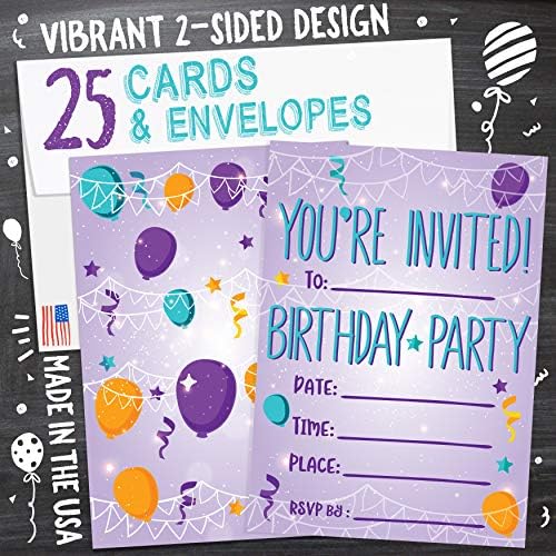 Покани за парти за момчета, Момичета, Деца | 25 Покани Картички за Пликове | Аксесоари за рожден Ден