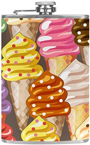 Фляжка за Алкохол от Неръждаема Стомана Запечатани с Фуния 7,7 унция в Кожа Джоба една Чудесна Идея за подарък Фляжка - Колоритен сладолед Вкусно Жълто, Розово Лилав?