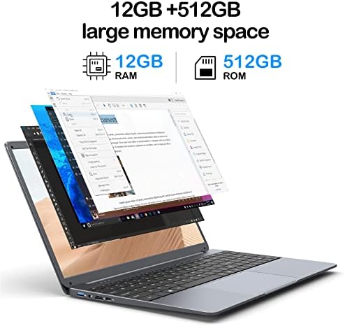 Преносим компютър WAICID 15,6 Инча, 512 GB SSD памет, 12 GB DDR4 за лаптоп Windows 11, Четириядрен процесор Intel Celeron N5095, 1080P IPS, Full HD, 2 USB 3.0, USB Type-C, двойна лента WiFi, Bluetooth 4.2, дълъг живот на ба